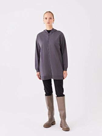 Kapüşonlu Oversize Kadın Fermuarlı Sweatshirt