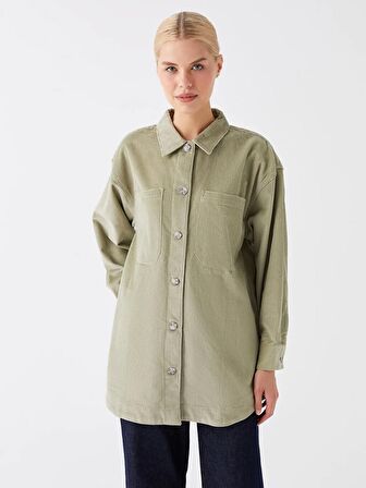 Düz Uzun Kollu Oversize Kadife Kadın Gömlek Tunik