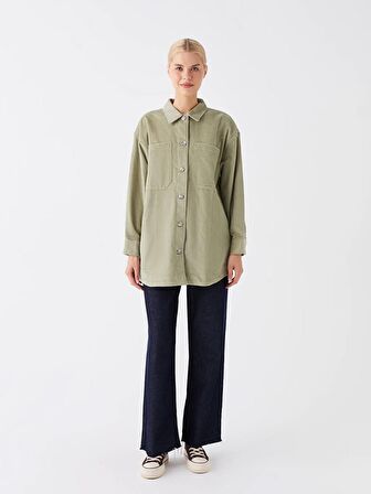 Düz Uzun Kollu Oversize Kadife Kadın Gömlek Tunik