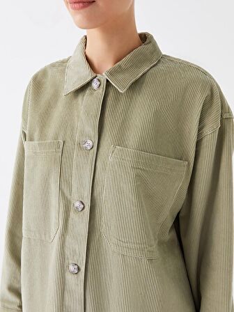 Düz Uzun Kollu Oversize Kadife Kadın Gömlek Tunik