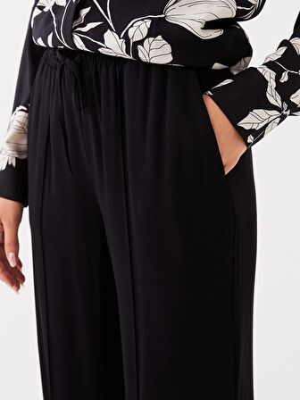 Beli Lastikli Düz Geniş Paça Kadın Pantolon