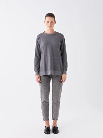 Bisiklet Yaka Düz Uzun Kollu Kadın Sweatshirt