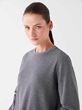 Bisiklet Yaka Düz Uzun Kollu Kadın Sweatshirt