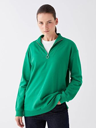 Dik Yaka Düz Uzun Kollu Kadın Sweatshirt