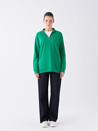 Dik Yaka Düz Uzun Kollu Kadın Sweatshirt