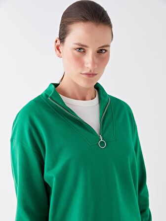 Dik Yaka Düz Uzun Kollu Kadın Sweatshirt