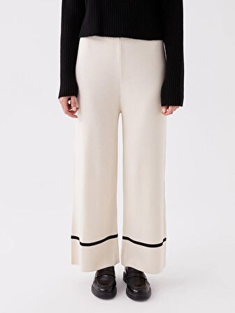 Beli Lastikli Düz Geniş Paça Kadın Triko Pantolon
