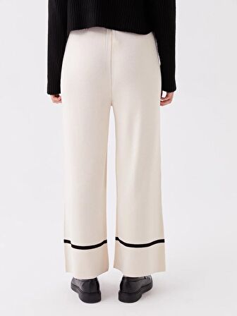 Beli Lastikli Düz Geniş Paça Kadın Triko Pantolon
