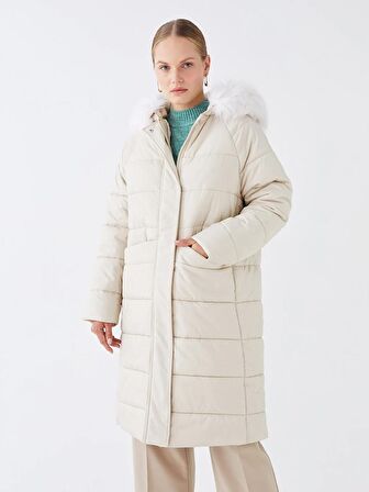 Kapüşonlu Düz Oversize Kadın Şişme Mont