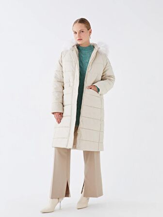 Kapüşonlu Düz Oversize Kadın Şişme Mont