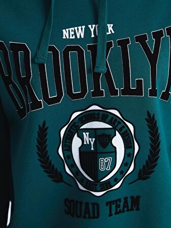 Baskılı Uzun Kollu Oversize Kadın Hoodie