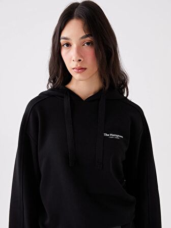 Baskılı Uzun Kollu Oversize Kadın Hoodie