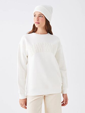 Bisiklet Yaka Nakışlı Uzun Kollu Kadın Sweatshirt