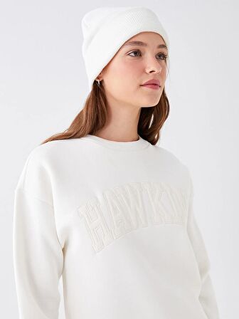 Bisiklet Yaka Nakışlı Uzun Kollu Kadın Sweatshirt