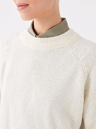 Bisiklet Yaka Düz Uzun Kollu Oversize Kadın Triko Kazak