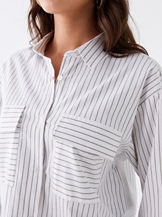 Çizgili Uzun Kollu Oversize Kadın Gömlek