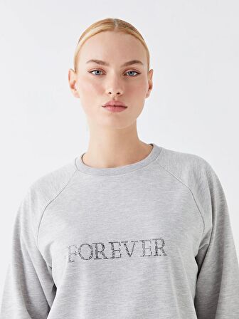 Bisiklet Yaka Baskılı Uzun Kollu Oversize Kadın Sweatshirt