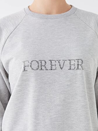 Bisiklet Yaka Baskılı Uzun Kollu Oversize Kadın Sweatshirt