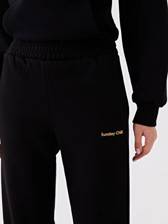 Beli Lastikli Baskılı Kadın Jogger Eşofman Altı