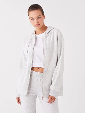 Kapüşonlu Oversize Kadın Fermuarlı Sweatshirt