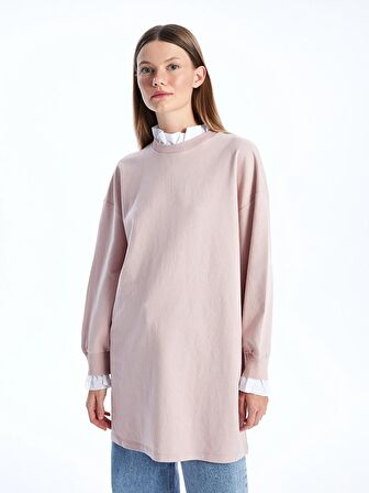 Bisiklet Yaka Düz Uzun Kollu Kadın Sweatshirt Tunik
