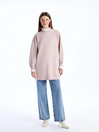 Bisiklet Yaka Düz Uzun Kollu Kadın Sweatshirt Tunik