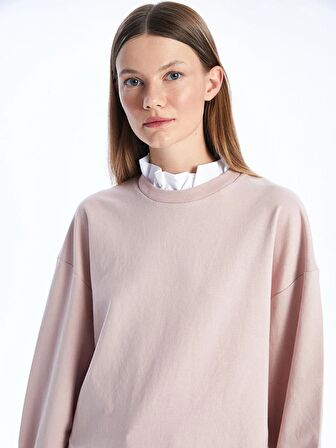 Bisiklet Yaka Düz Uzun Kollu Kadın Sweatshirt Tunik