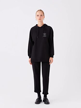 Kapüşonlu Baskılı Oversize Kadın Sweatshirt Tunik