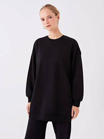 Bisiklet Yaka Düz Uzun Kollu Kadın Sweatshirt Tunik