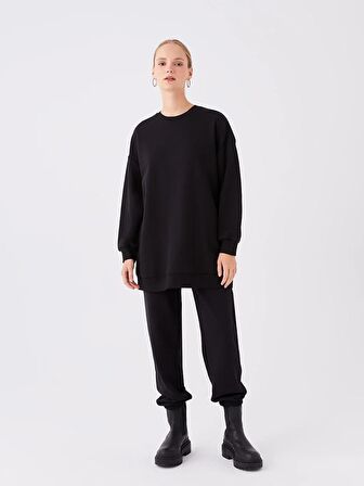 Bisiklet Yaka Düz Uzun Kollu Kadın Sweatshirt Tunik