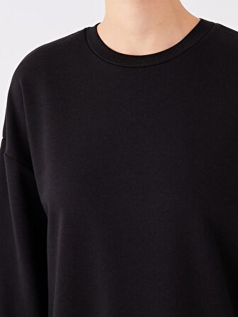 Bisiklet Yaka Düz Uzun Kollu Kadın Sweatshirt Tunik