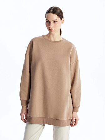 Bisiklet Yaka Düz Uzun Kollu Kadın Sweatshirt Tunik