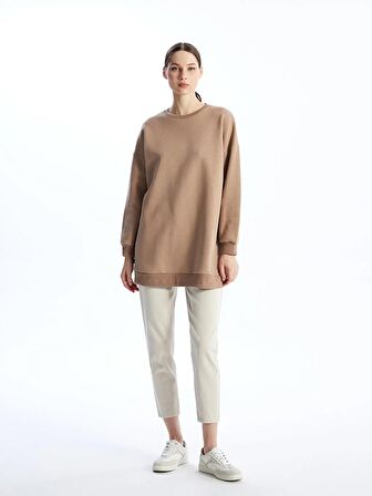 Bisiklet Yaka Düz Uzun Kollu Kadın Sweatshirt Tunik