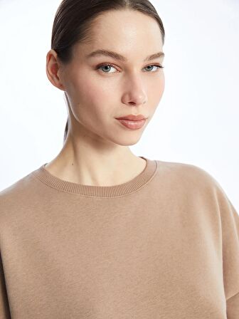 Bisiklet Yaka Düz Uzun Kollu Kadın Sweatshirt Tunik