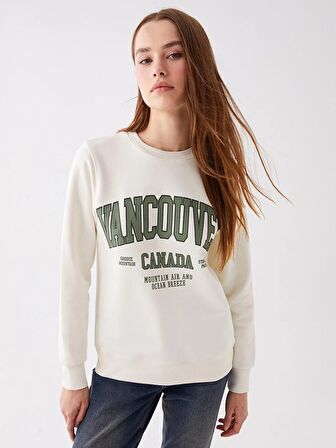 Bisiklet Yaka Baskılı Uzun Kollu Kadın Sweatshirt