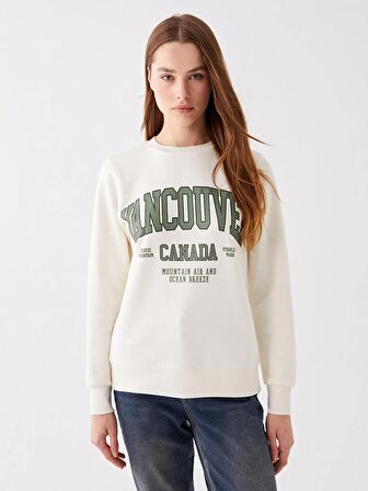 Bisiklet Yaka Baskılı Uzun Kollu Kadın Sweatshirt