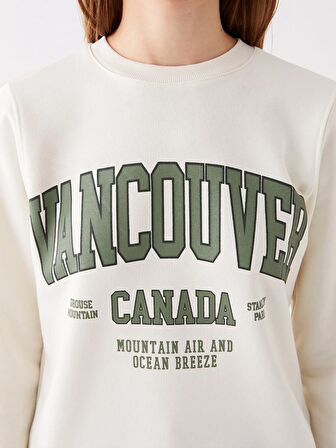 Bisiklet Yaka Baskılı Uzun Kollu Kadın Sweatshirt