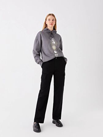 Baskılı Uzun Kollu Kadın Hoodie