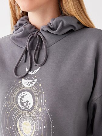 Baskılı Uzun Kollu Kadın Hoodie