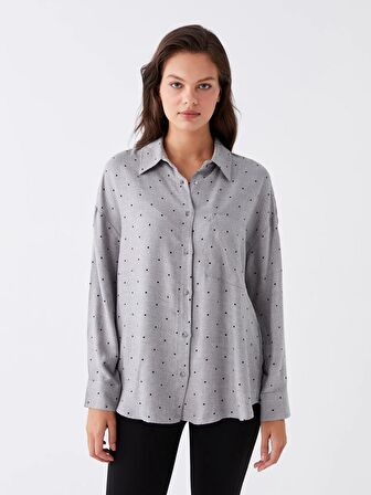 Puantiyeli Uzun Kollu Oversize Kadın Gömlek
