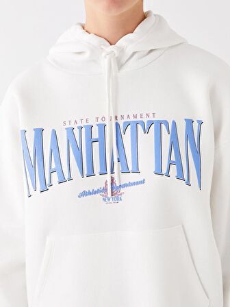 Baskılı Uzun Kollu Oversize Kadın Hoodie