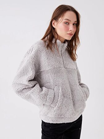 Dik Yaka Düz Uzun Kollu Kadın Sweatshirt