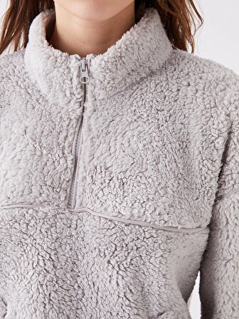 Dik Yaka Düz Uzun Kollu Kadın Sweatshirt