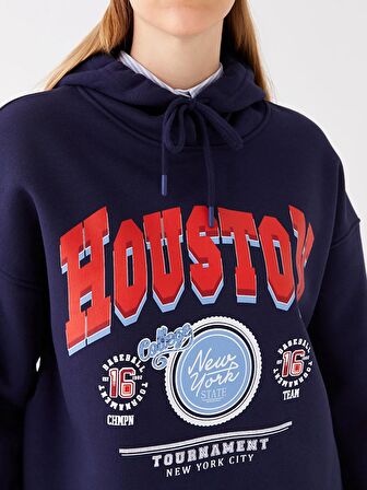 Baskılı Uzun Kollu Oversize Kadın Hoodie