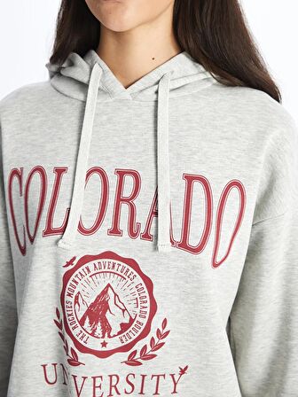 Baskılı Uzun Kollu Oversize Kadın Hoodie