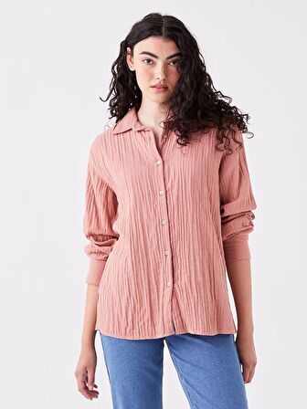 Düz Uzun Kollu Oversize Müslin Kadın Gömlek