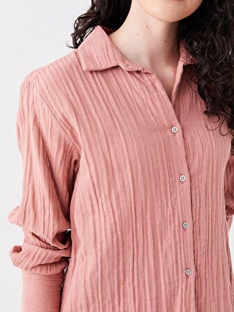 Düz Uzun Kollu Oversize Müslin Kadın Gömlek