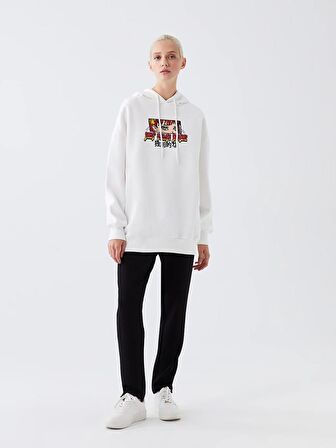 Baskılı Uzun Kollu Oversize Kadın Hoodie