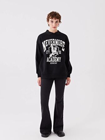 Gömlek Yaka Wednesday Baskılı Uzun Kollu Oversize Kadın Sweatshirt