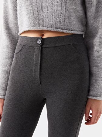 Ekstra Dar Fit Düz interlok Kadın Pantolon